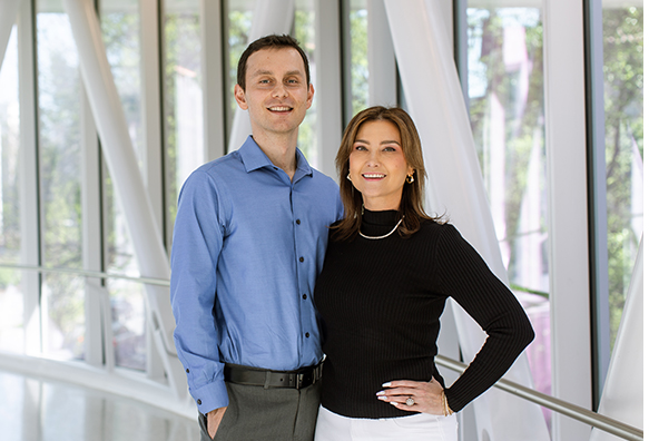 patients christy and nick smile at camera at emory university hospital