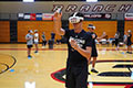 A football player at Flowery Branch High School engages in virtual reality football drills