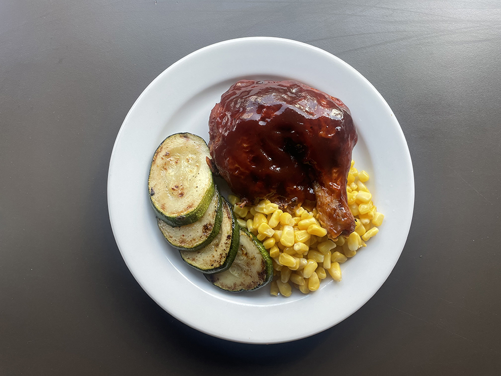BBQ Chicken Leg Quarter with Zucchini & Corn