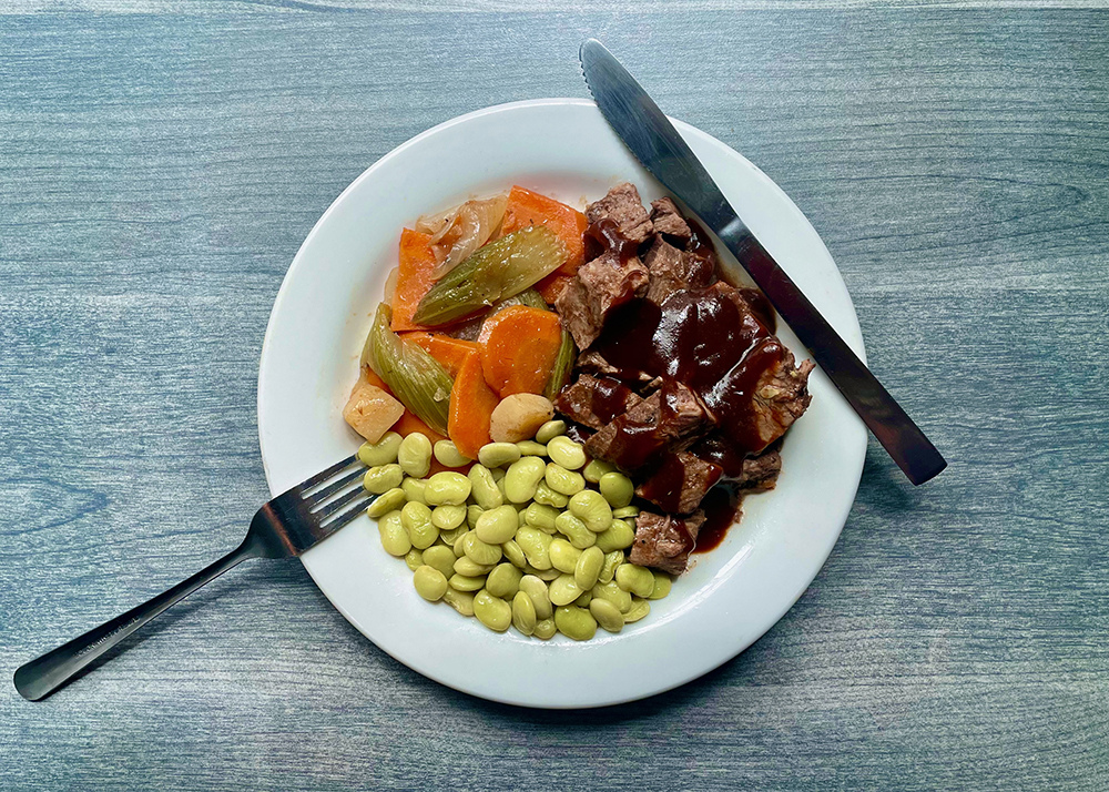 Pot Roast with braised vegetables and lima beans