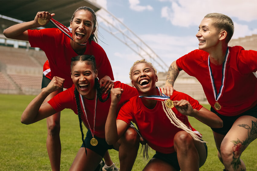 Women on a soccer field