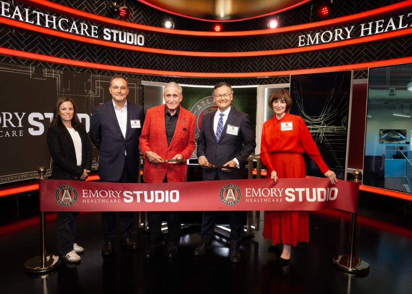 joon lee molly biwer at atlanta united emory healthcare studio ribbon cutting