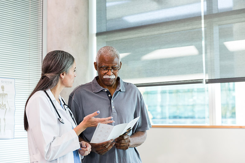 Doctor and patient interaction in ophthalmology office setting