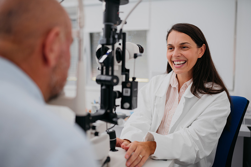 Doctor and patient interaction in ophthalmology office setting
