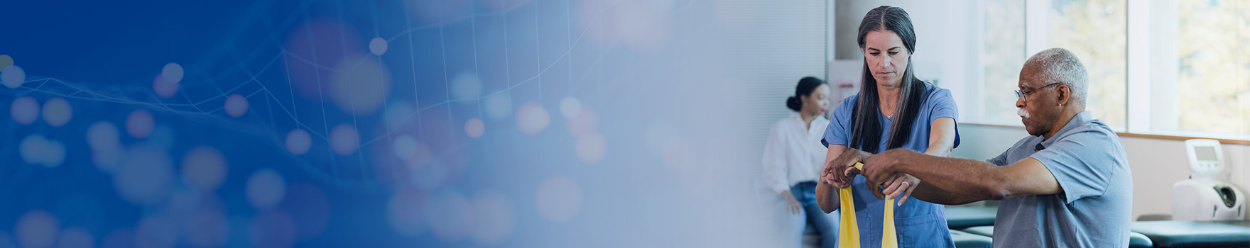 elderly man at rehab with nurse