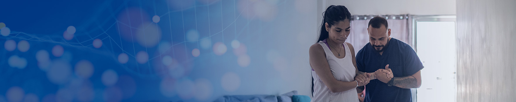 man holding woman's arm